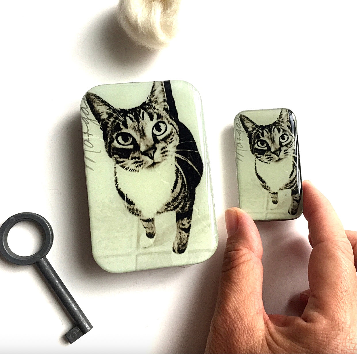 metal tin with cat artwork