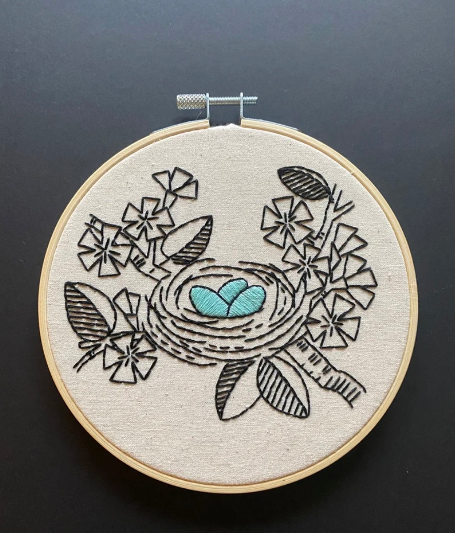 robin's nest with 3 eggs