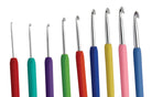 crochet hooks in different sizes and colors