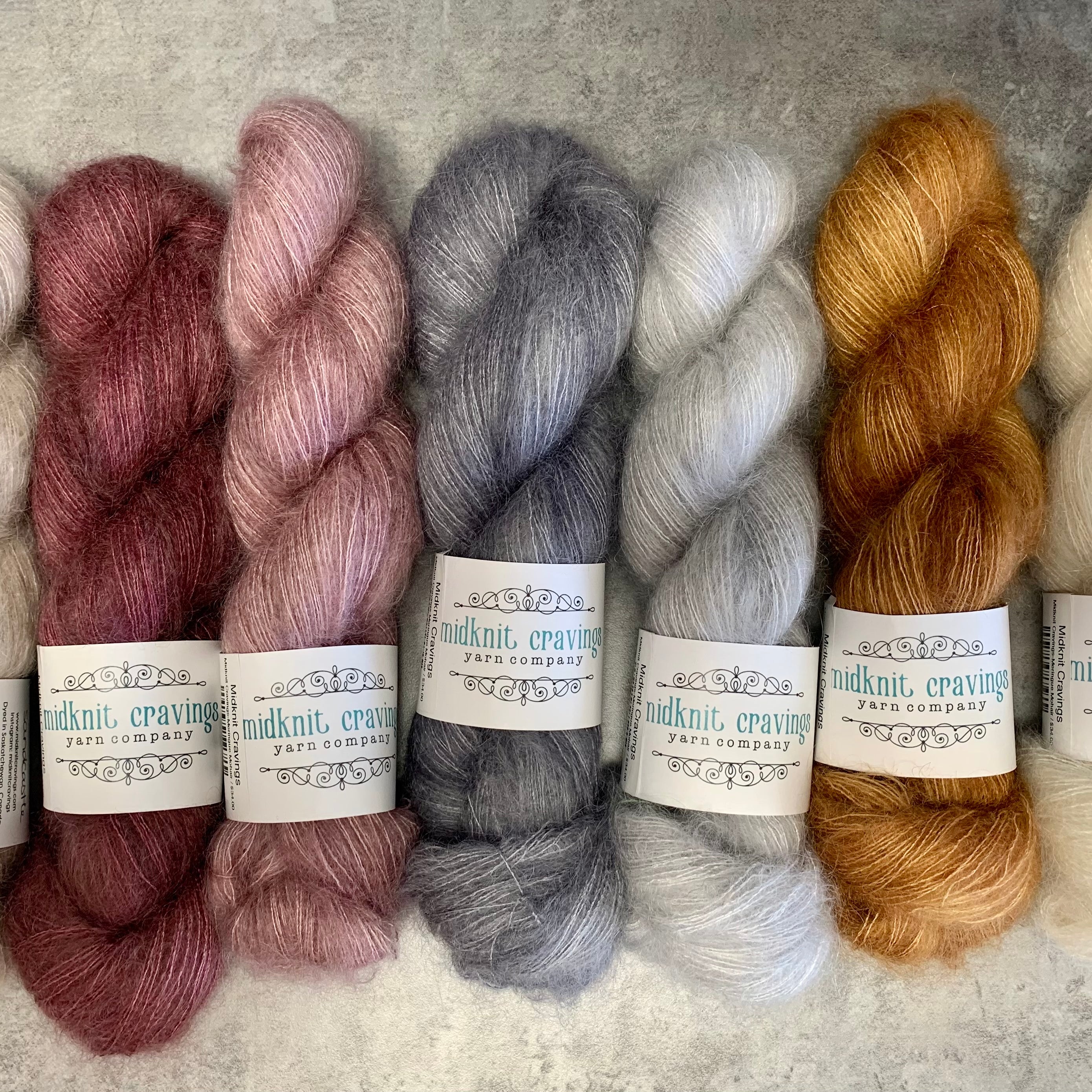 skeins of hand dyed mohair