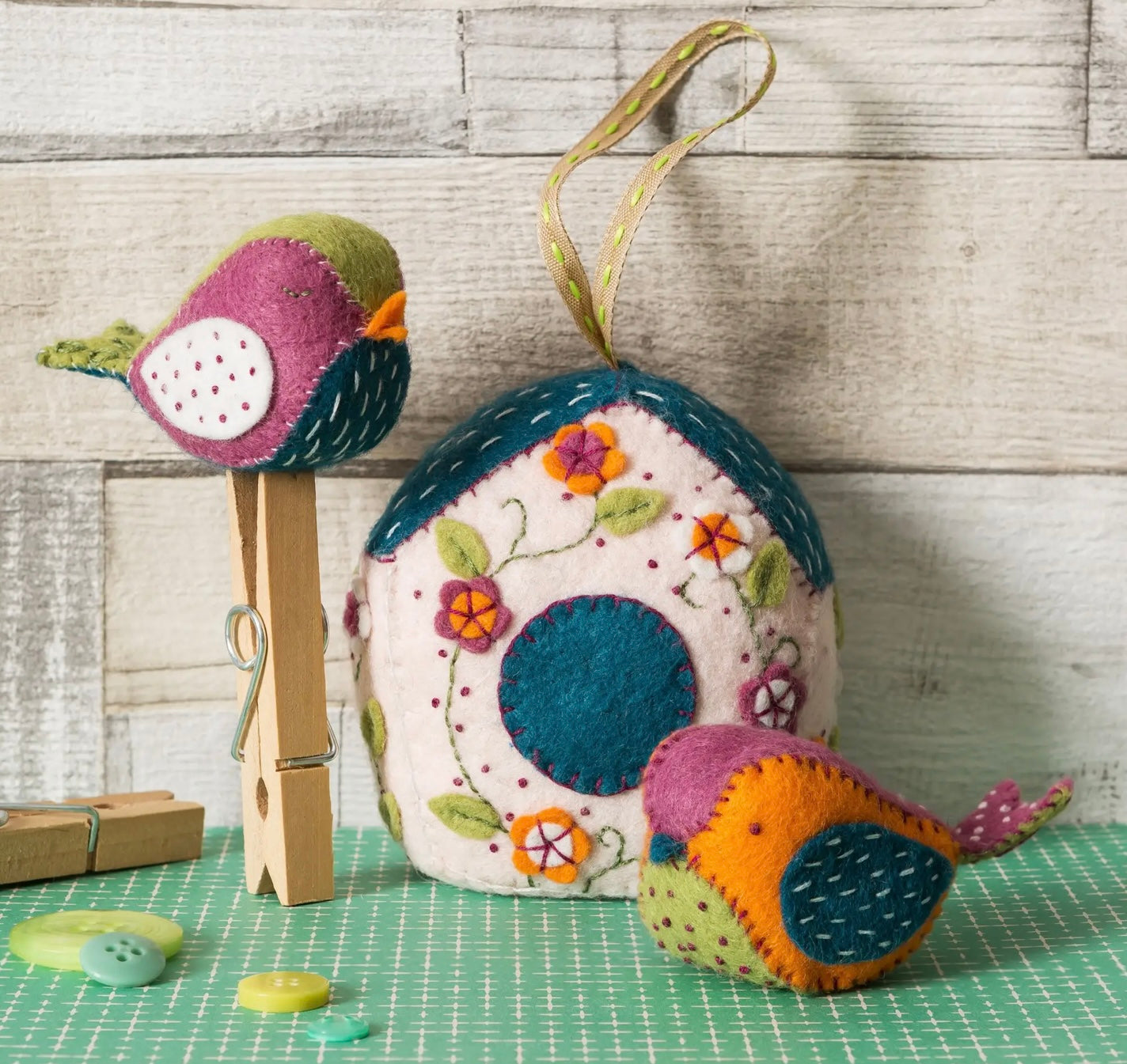 birds and bird house made from felt