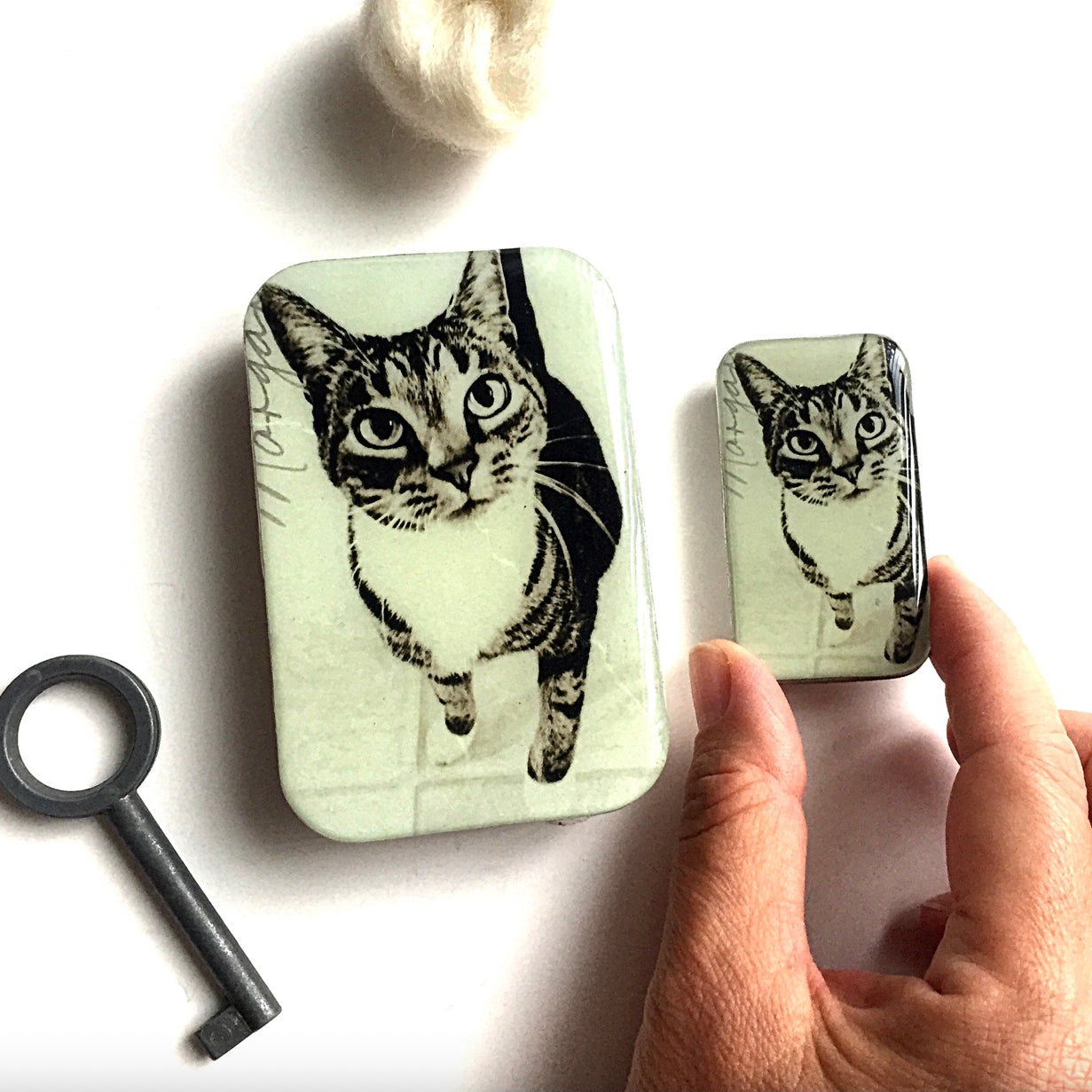 metal tin with cat artwork