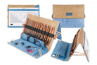 set of ginger knitting needles in blue case