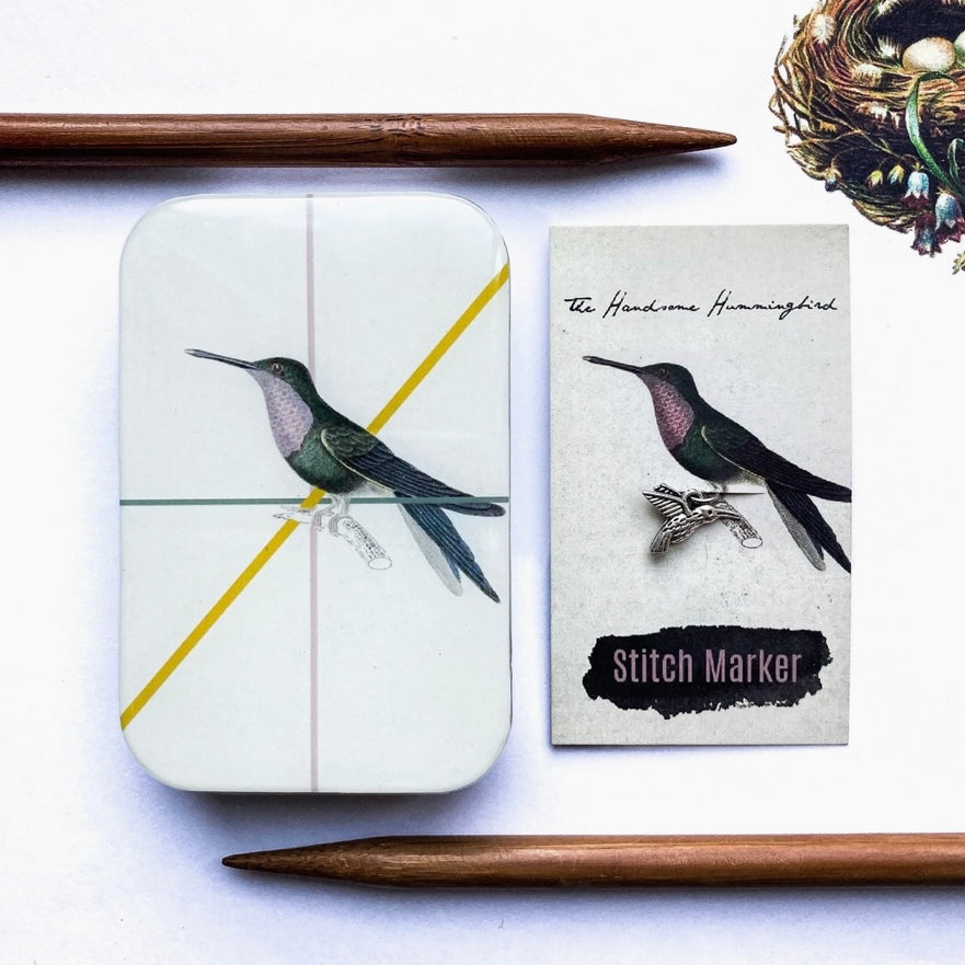 metal tin with hummingbird artwork