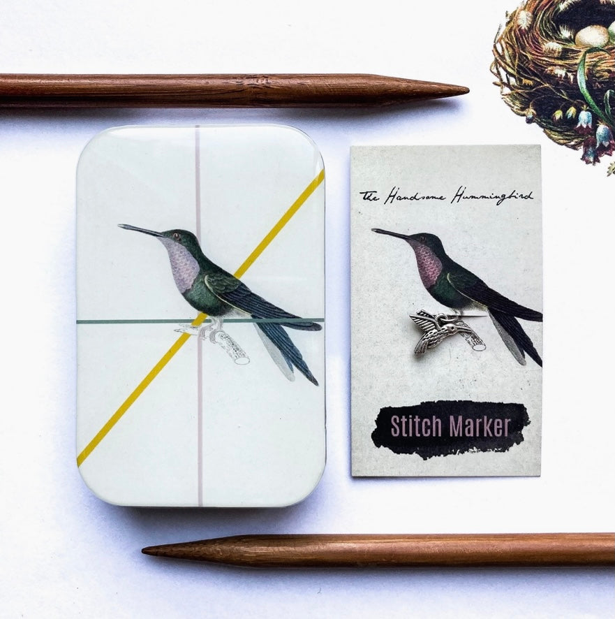 metal tin with hummingbird artwork