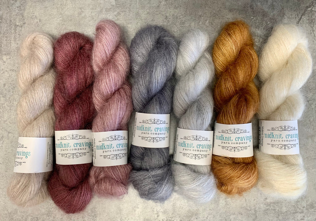skeins of hand dyed mohair