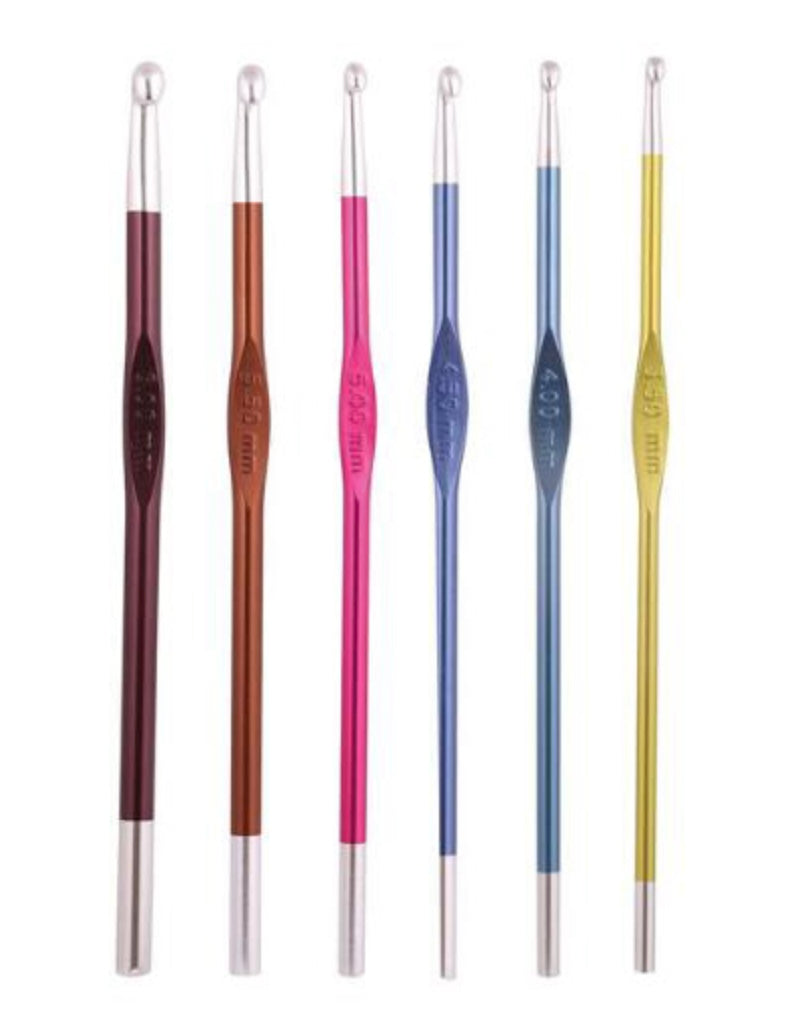 crochet hooks i different colors and sizes