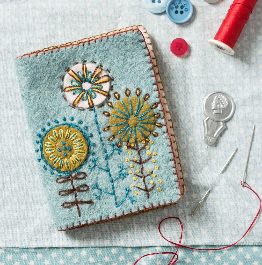 needle case made from felt decorated with flowers